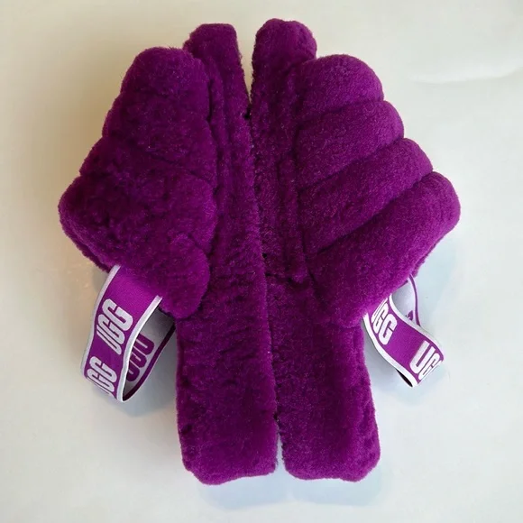 SOLD UGG Fluff Yeah Slide Sheepskin Shearling Slingback Slippers Berrylicious 9 - Picture 10 of 14